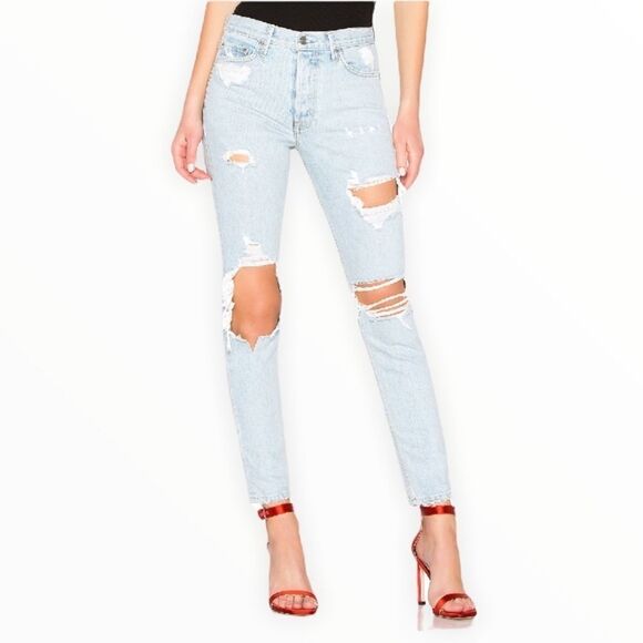 NWT! GRLFRND Karolina High-rise Button Fly Distressed Skinny Long Jean In Jaggar - Picture 1 of 8